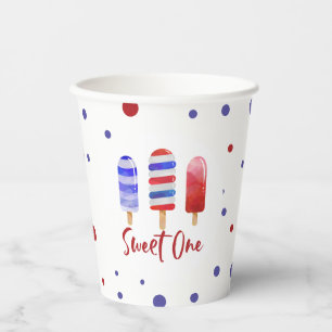 IJslolly's Sweet One Rood Wit Blauw 1e Verjaardag Papieren Bekers