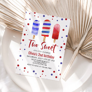 IJslolly's Two Sweet Rood Wit Blauw 2e Verjaardag Kaart
