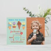 Ijsroom Schep Winkel Jongens Cool Lolly Uitnodigin Kaart (Staand voorkant)