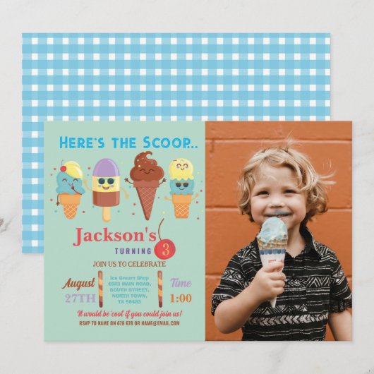 Ijsroom Schep Winkel Jongens Cool Lolly Uitnodigin Kaart (Voorkant / Achterkant)
