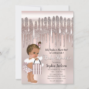 Ijsroze Diamant Glitter Drip Bruine Baby Kaart