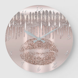 Ijsroze Roségoud Lippen Diamant Glitter Drip Grote Klok