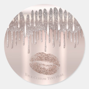 Ijsroze Roségoud Lippen Kus Diamant Glitter Drip Ronde Sticker