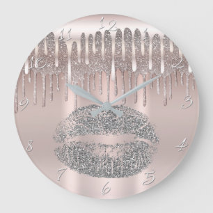 Ijsroze roze goud zilveren lippen glitters drip grote klok