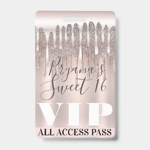 Ijsroze roze gouden glinster druppel Sweet 16 VIP- Badge