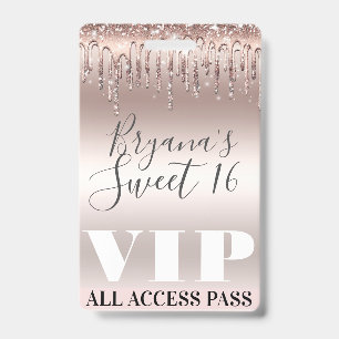 Ijsroze roze gouden glinster druppels Sweet 16 VIP Badge