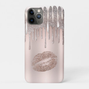 Ijsroze Zilveren Lippen Diamant Glitter Glans Drip iPhone 11 Pro Hoesje