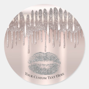 Ijsroze Zilveren Lippen Kus Diamant Glitter Drip Ronde Sticker