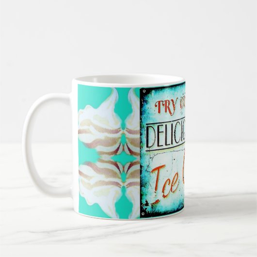 ijssalon teken turquoise wit koffiemok (Links)