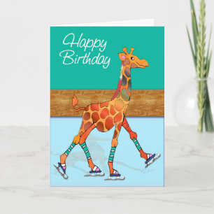 IJsschaatsen Giraffe op de Rink Birthday Kaart