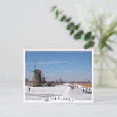 IJsschaatsen langs de windmolens in de winter Briefkaart (Staand voorkant)