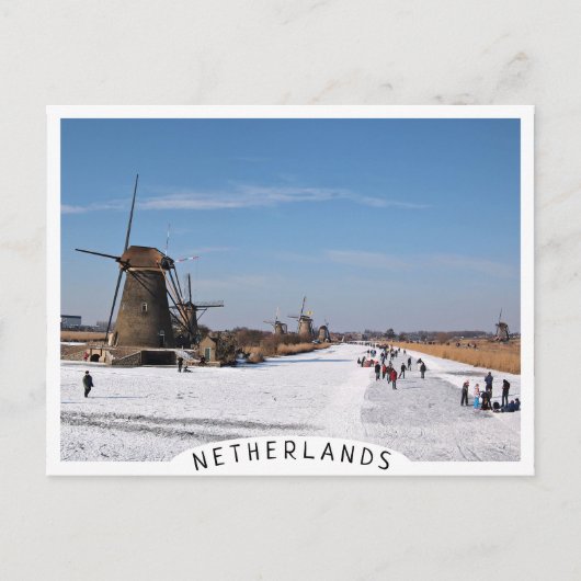 IJsschaatsen langs de windmolens in de winter Briefkaart (Voorkant)