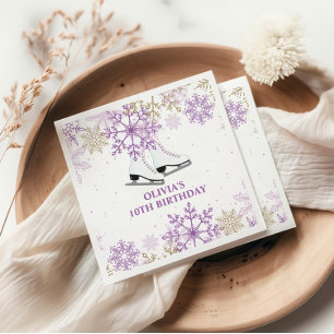 IJsschaatsen Verjaardag Paarse en Gouden Sneeuwvlo Servet