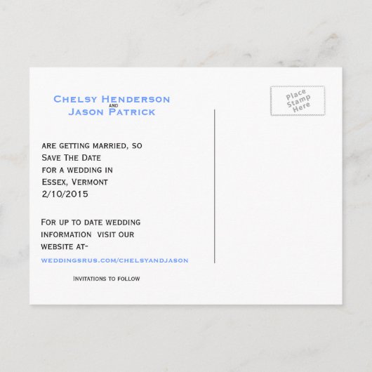 IJsschaatsers bruiloft Save the Date Post Kaart (Achterkant)