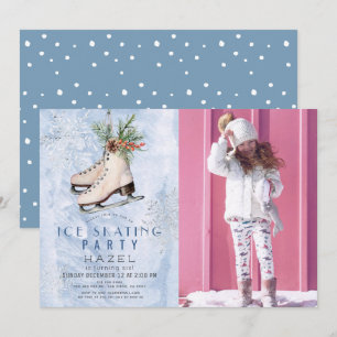 IJsschaatsfeest Bevroren Sneeuwvlok Verjaardagsfot Kaart
