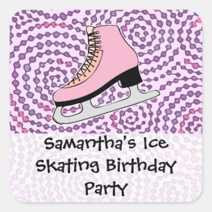 IJsschaatsfeest, roze Schaats Vierkante Sticker
