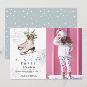 IJsschaatsfeest Sneeuwvlok Wit Verjaardagsfoto Kaart