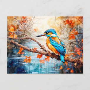IJsvogel boven vijver in schilderstijl Feestdagenkaart