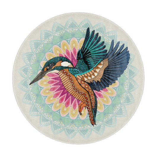 ijsvogel-mandala snijplank (Voorkant)