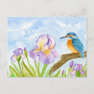 IJsvogel met paarse irissen Briefkaart