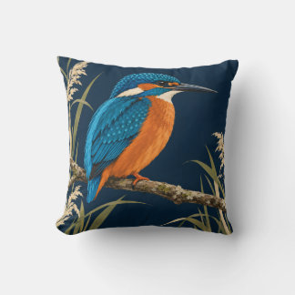 Ijsvogel & Riet Blauw Oranje Botanisch Kussen
