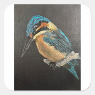 Ijsvogel Vogel Fijne Kunstmok  Vierkante Sticker