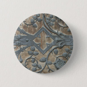 IJzer Medieval Lock op Houten Dep Ronde Button 5,7 Cm