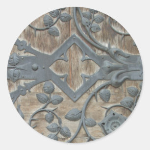 IJzer Medieval Lock op Houten Dep Ronde Sticker