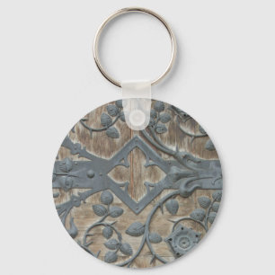 IJzer Medieval Lock op Houten Dep Sleutelhanger