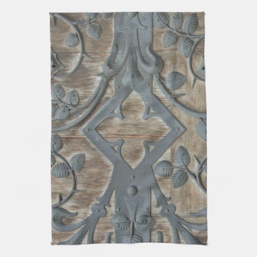 IJzer Medieval Lock op Houten Dep Theedoek (Verticaal)