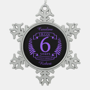 IJzeren bruiloft 6 jaar Tin Sneeuwvlok Ornament