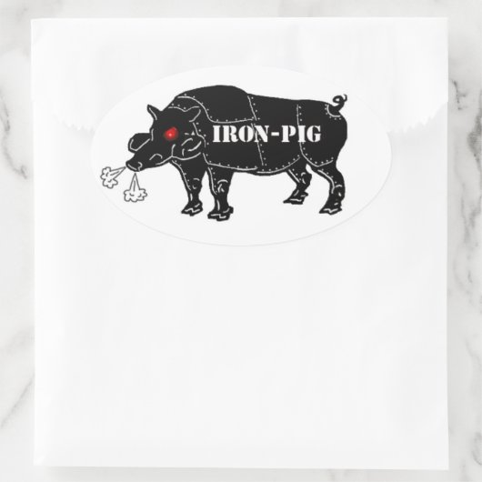 IJZEREN VARKEN OVALE STICKER (Tas)