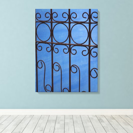 IJzerpoortpatroon in blauw, Cuba Canvas Afdruk (Insitu (Houten vloer))