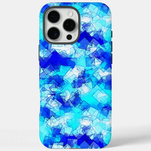 Ijzig Abstract Blauw Overlappend Vierkant Patroon Case-Mate iPhone Case (Achterkant)