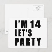 Ik ben 14 Let's Party Uitnodiging Briefkaart (Voorkant / Achterkant)