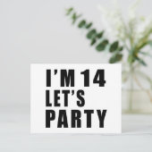 Ik ben 14 Let's Party Uitnodiging Briefkaart (Staand voorkant)