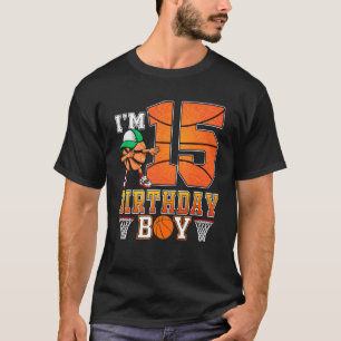Ik ben 15 jaar oud 15e verjaardag jongen basketbal t-shirt