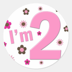 "Ik ben 2" roze en bruine bloemen Ronde Sticker