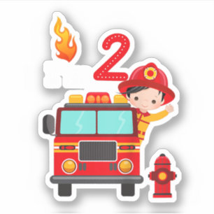 Ik ben 2e verjaardag, jongen Fire Engine Truck Tod Sticker