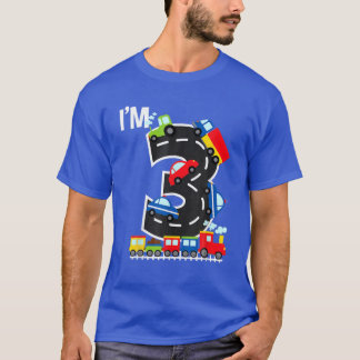 Ik ben 3-jarige jongen driedaagse treinen auto's v t-shirt