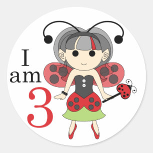 Ik ben 3 Ladybug Fairy 3rd Birthday Circle Sticker