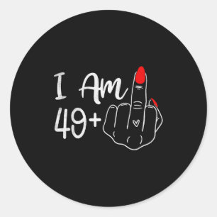 Ik ben 49 plus 1 middelvinger grappige 50e verjaar ronde sticker