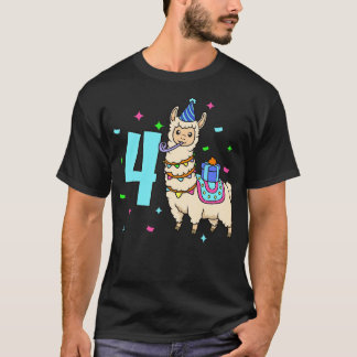 Ik ben 4 met Lama kinderen verjaardag 4 jaar oud T-shirt