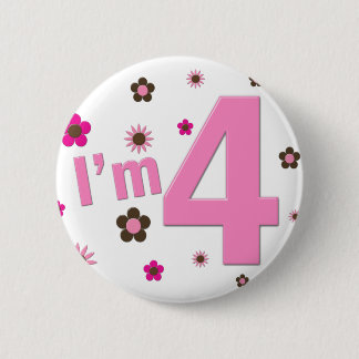 Ik ben 4 roze en bruine bloemen ronde button 5,7 cm