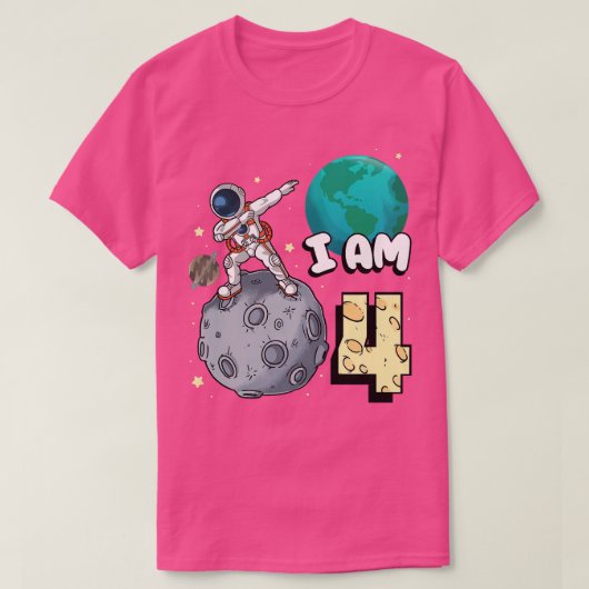 Ik ben 4 Space Astronaut Kind Moon Walker 4th Birt T-shirt (Design voorkant)
