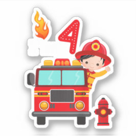Ik ben 4de 'Birthday Boy Fire Engine' Truck Toddle Sticker