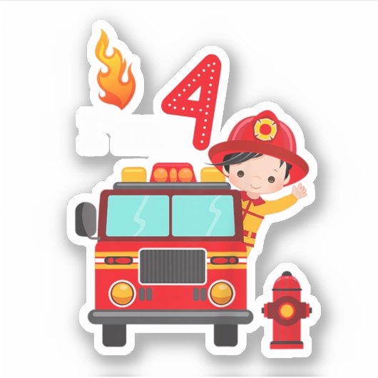 Ik ben 4de 'Birthday Boy Fire Engine' Truck Toddle Sticker (Voorkant)