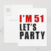 Ik ben 51 Let's Party Uitnodiging Briefkaart (Voorkant / Achterkant)