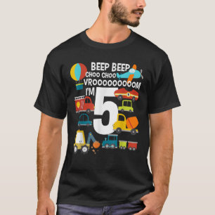 Ik ben 5 Verjaardag Jongen 5e Bday Treinen Auto's T-shirt