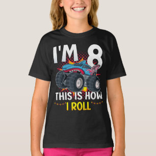 Ik ben 8 zo draai ik Monster Truck Girl T-shirt